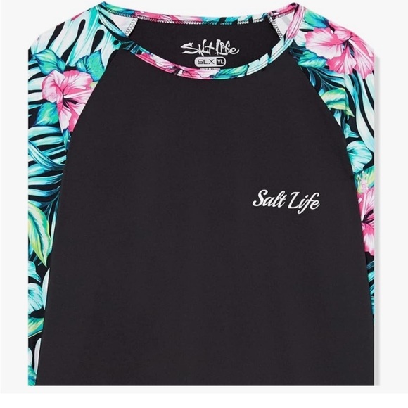 NWT Salt Life Girl's Blue Hawaiian Youth XL Long Sleeve Performance Shirt - Picture 2 of 5